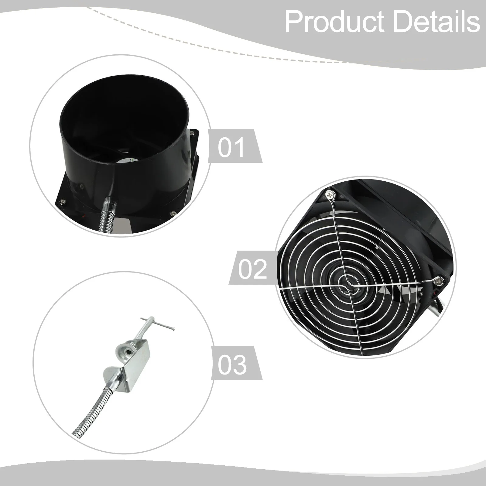DC12V Ventilation Fan Exhaust Fan Home Ventilation 200CFM Airflow 220V To 12V2A Power Supply Metal Adjustable Bracket