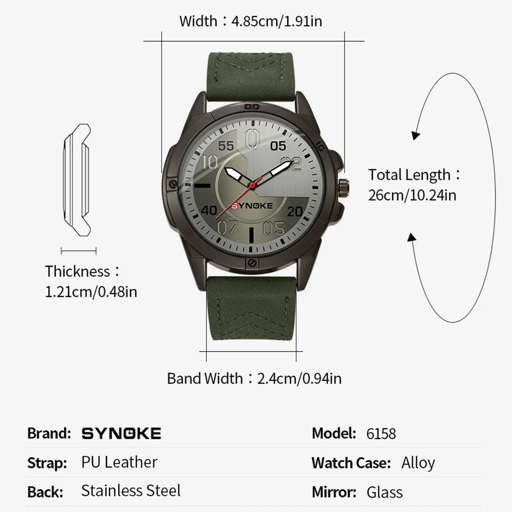 SYNOKE Mens Quartz Watch - Round Dial, PU Leather Strap, 30m Water Resistant, Alloy Case, Ideal Business Gift