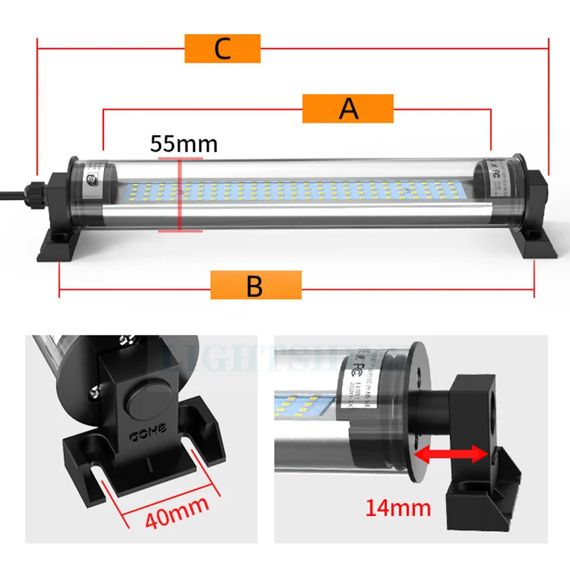 LED 기계 작업 램프, 방수 CNC 선반 밀링 머신, 특수 원형 튜브 장비 조명, 24V, 220V