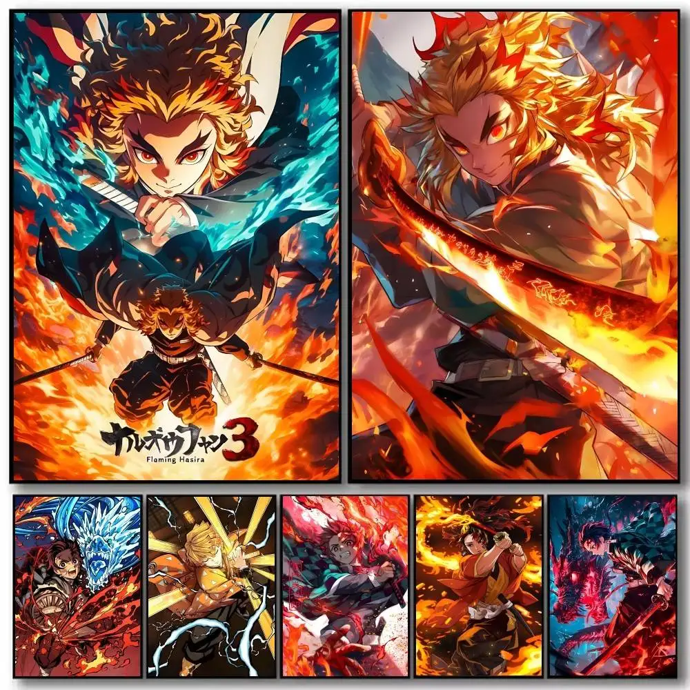 Póster artístico de Anime Rengoku Kyoujurou Tanjiro Kamado con impresiones, decoración para el hogar, dormitorio, sala de estar, regalo