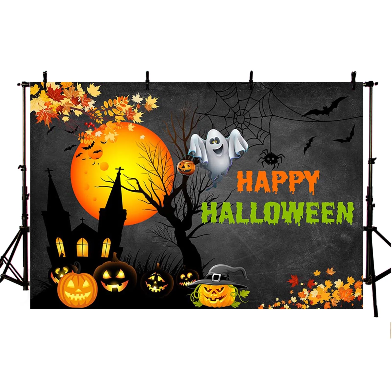 Happy Halloween Photography Backdrop Pumpkin Lantern Castle Ghost Bat Moon Night Background Costume Portrait Party Decor