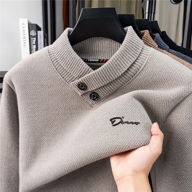 

Winter New Arrival Men's Scarf Collar Long Sleeve Knit Sweater High Quality Letter Print Korean Commute Fashion Leisure Menswear