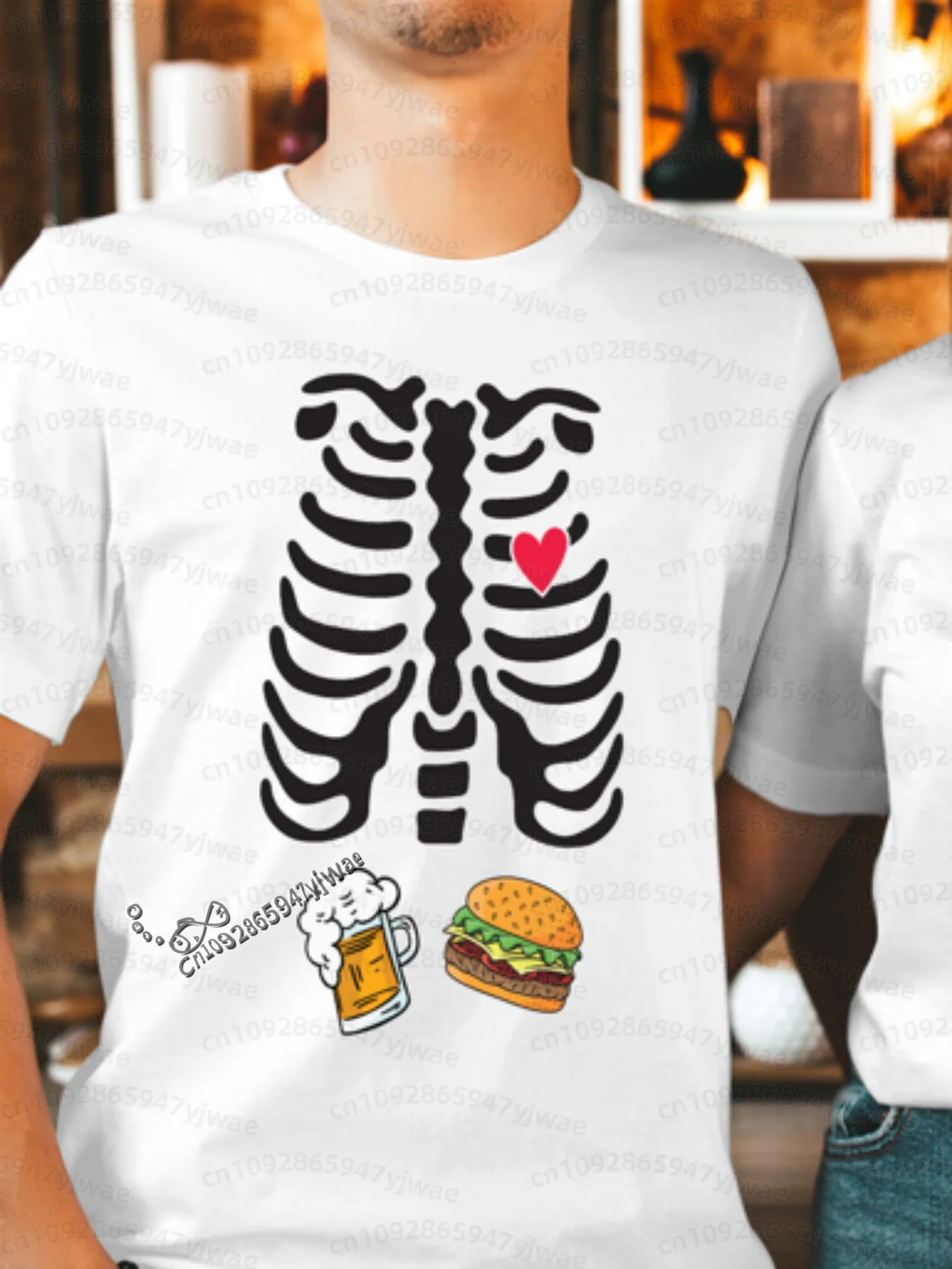 2026 Herren Halloween Skelett Schwangerschafts-Baby Halloween T-Shirt Totenkopf-Knochen-Druck Kurzarm Damen Herren Halloween Paar T-Shirt – Detail 7