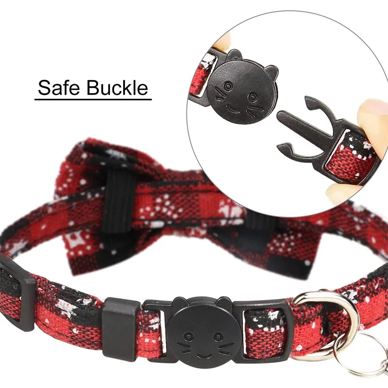 Breakaway Cat Collar with Bell and Bow Adjustable Christmas Plaid Pattern Puppy Collar Cat Necklace Kitten Accessories Chihuahua