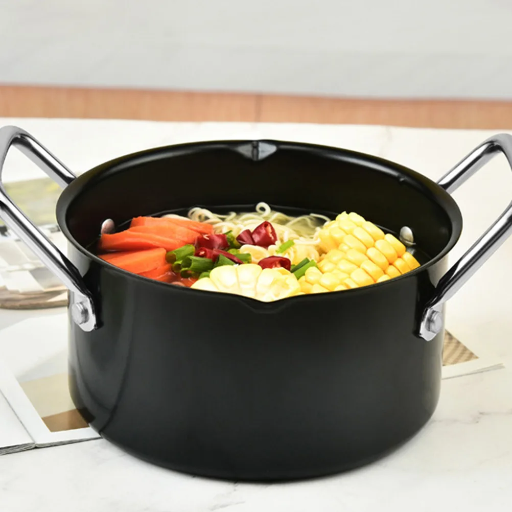 

Sturdy Carbon Steel Stew Deep Soup Pot Outdoor Picnic Camp Cooking Pot Thick Heat Resistant Household Saucepan Handle