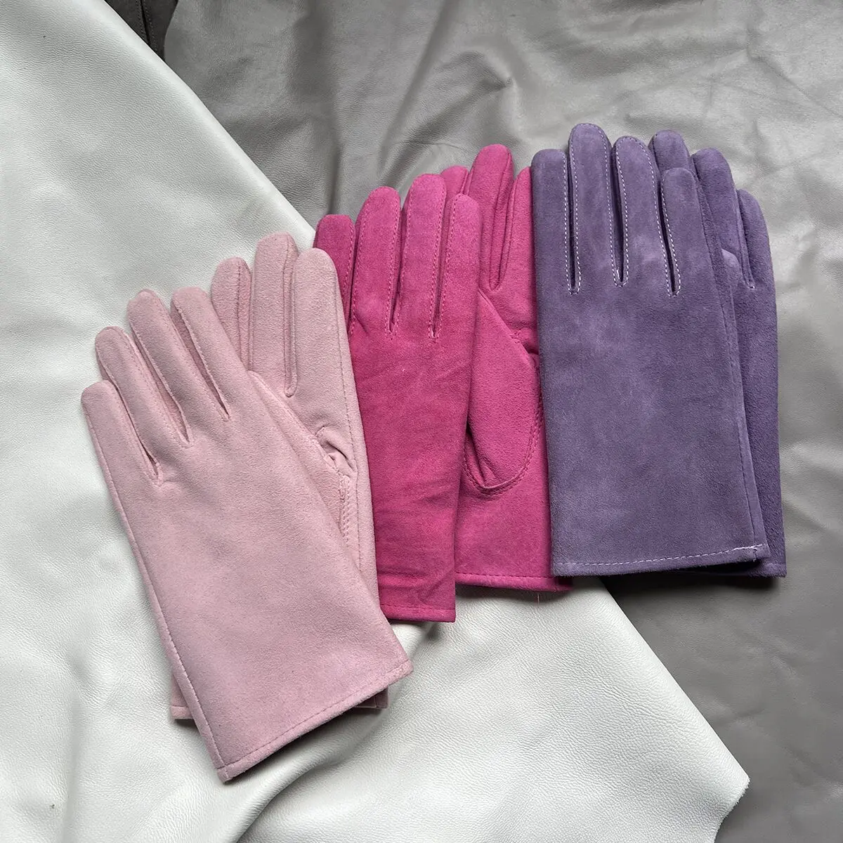 

Women's suede leather gloves Soft lambskin velvet gloves Plus size genuine leather gloves