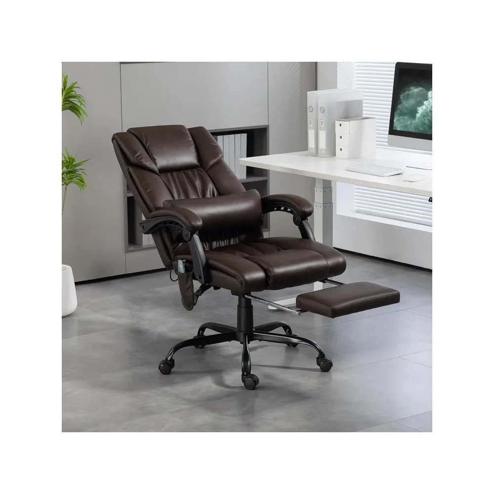 High Back Massage Office Chair with 6 Vibration Points, PU Leather Reclining Computer Chair, Ergonomic Desk Chair