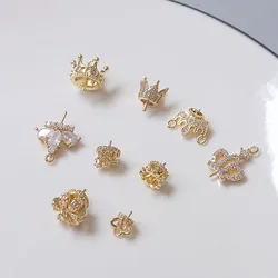 6pcs Diy Jewelry Accessories Copper-encased Gold Color Crown Pendant Head Set With Crystal Pearl To Baroque Pearl Handmade