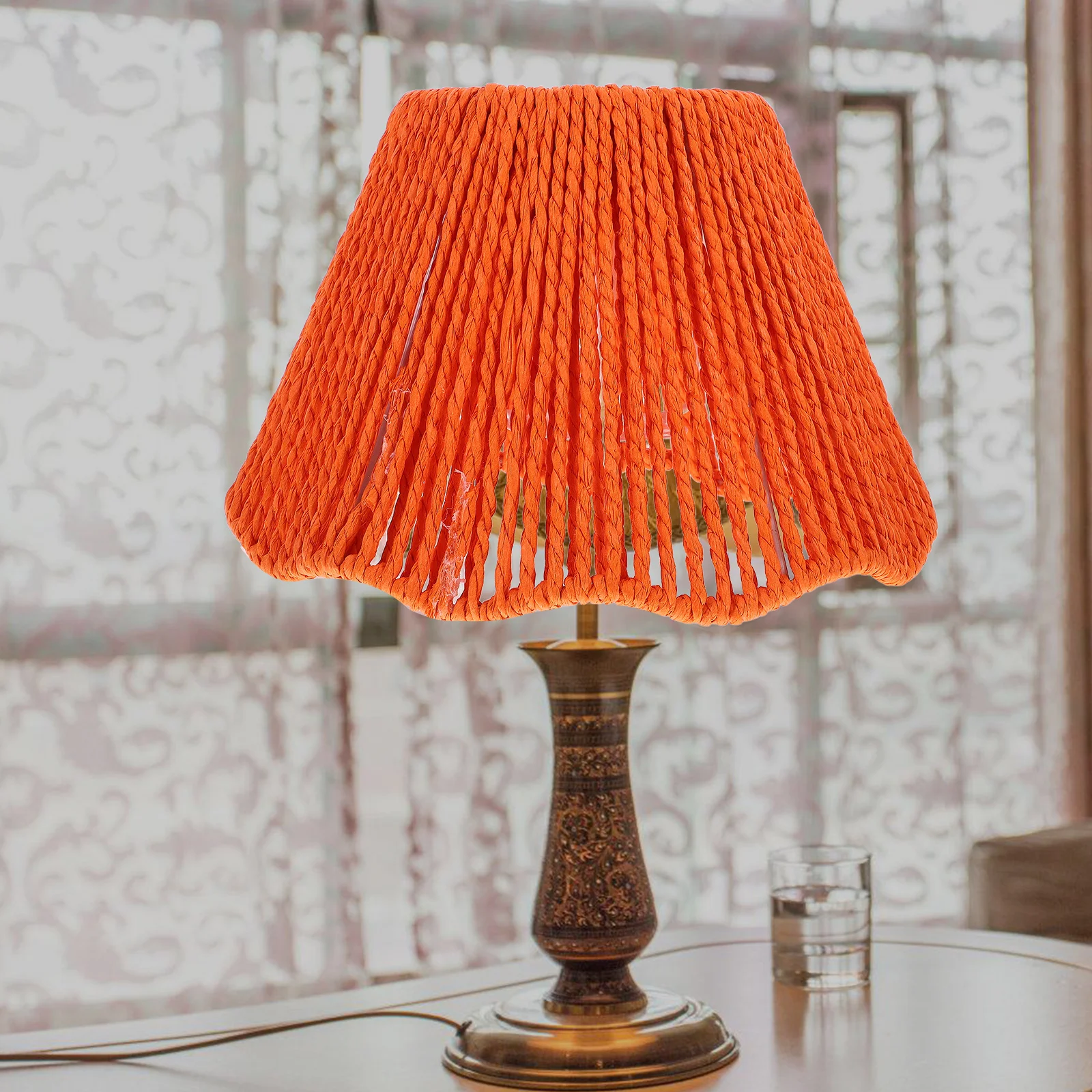 

Paper String Woven Lampshade Iron Craft Retro Light Cover For Home Hotel Cafe Chandelier Ceiling Pendant Bar Hanging Lamp