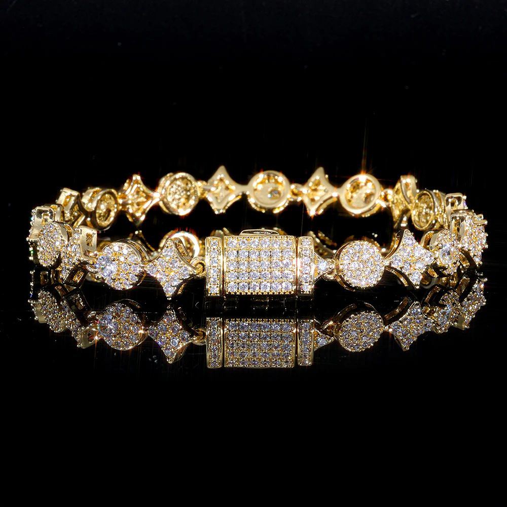 

Hip Hop Jewelry High Quality 6mm Tennis Bracelet With Circular Star Design Iced Out Chain Brass Flip Buckle Birthday Gift