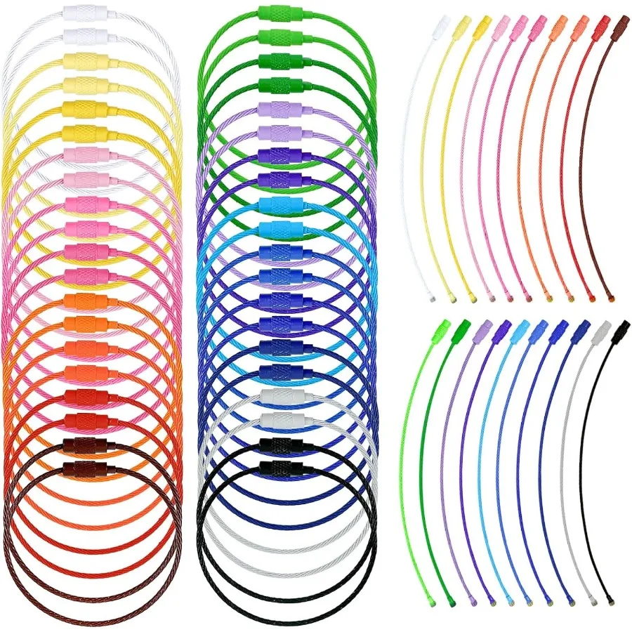 60 قطعة سلاسل المفاتيح الأسلاك المعدنية 6 Ihes الملونة النايلون المغلفة الفولاذ المقاوم للصدأ سلك معدني سلاسل المفاتيح مع حلقات المفاتيح كابل #1