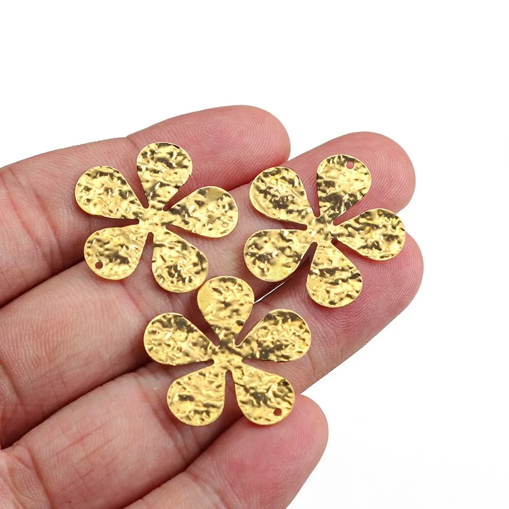 10pcs/lot Raw Brass Hammered Flower Charms For IY Necklace Bracelet Jewelry Making Crafting Findings Accessories