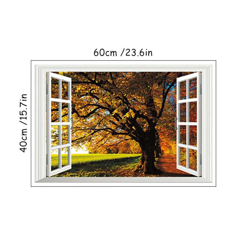 Multiple Styles of Autumn View Mural for Home Decoration Beautify Room Window Art Countryside Field Big Trees Vinyl Wall Sticker