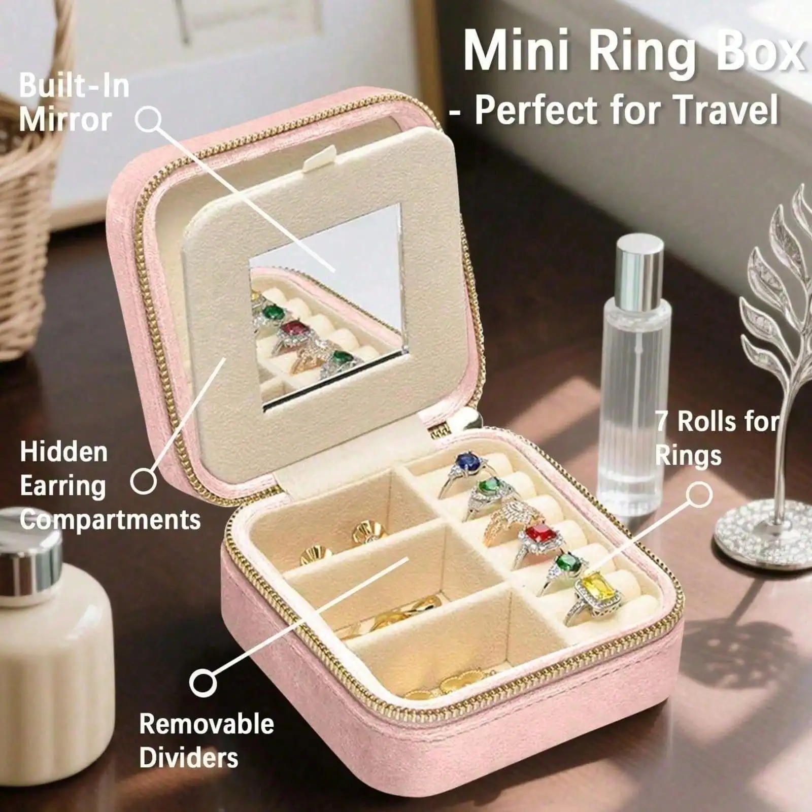 Plush Velvet Jewelry Box, Lightweight Velvet Storage Case Featuring a Practical Mirror, Works Well on Dressers and During Trips, Sweet Exquisite Gift for Mom, Gaughter and Girlfriend