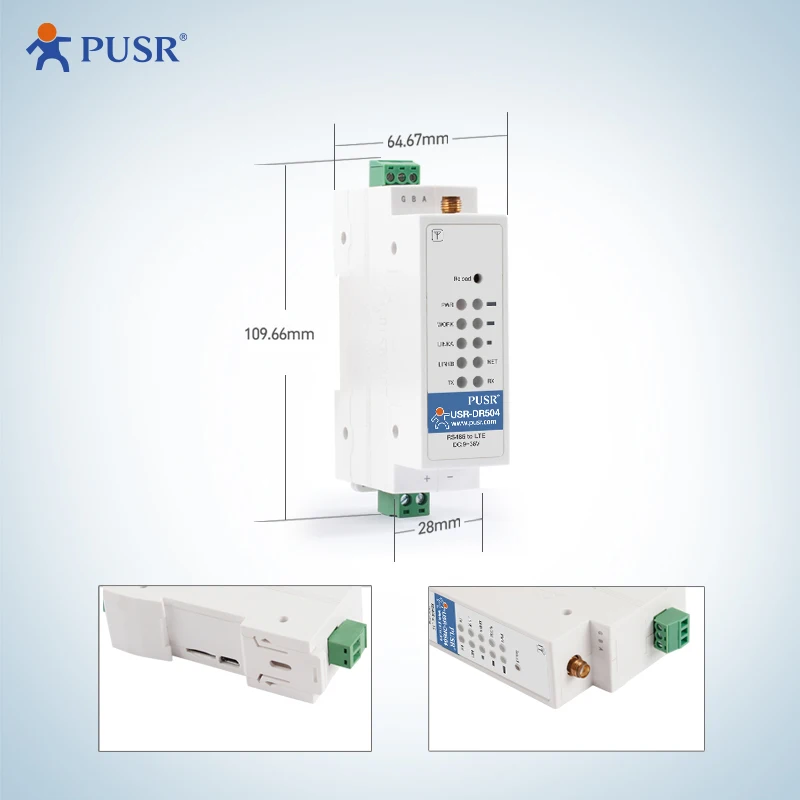 DR504-AUX Din-Rail Wireless Modbus RTU to Modbus TCP 4G LTE RS485 to Cellular Modem Supports TCP Server & Client