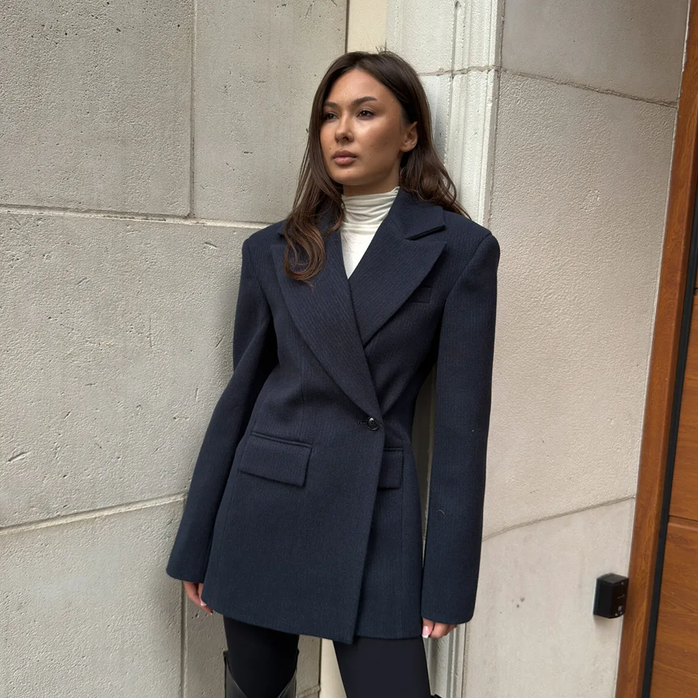 Blazer Women Fall New British Vintage High Class Office Notch Lapel Jacket