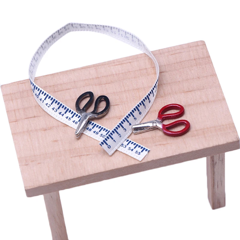 2Pcs/Set Dollhouse Miniature Furniture Simulation Scissors Sewing Gauge Ruler Model DIY Accessory Fairy Home Decoration Kid Gift
