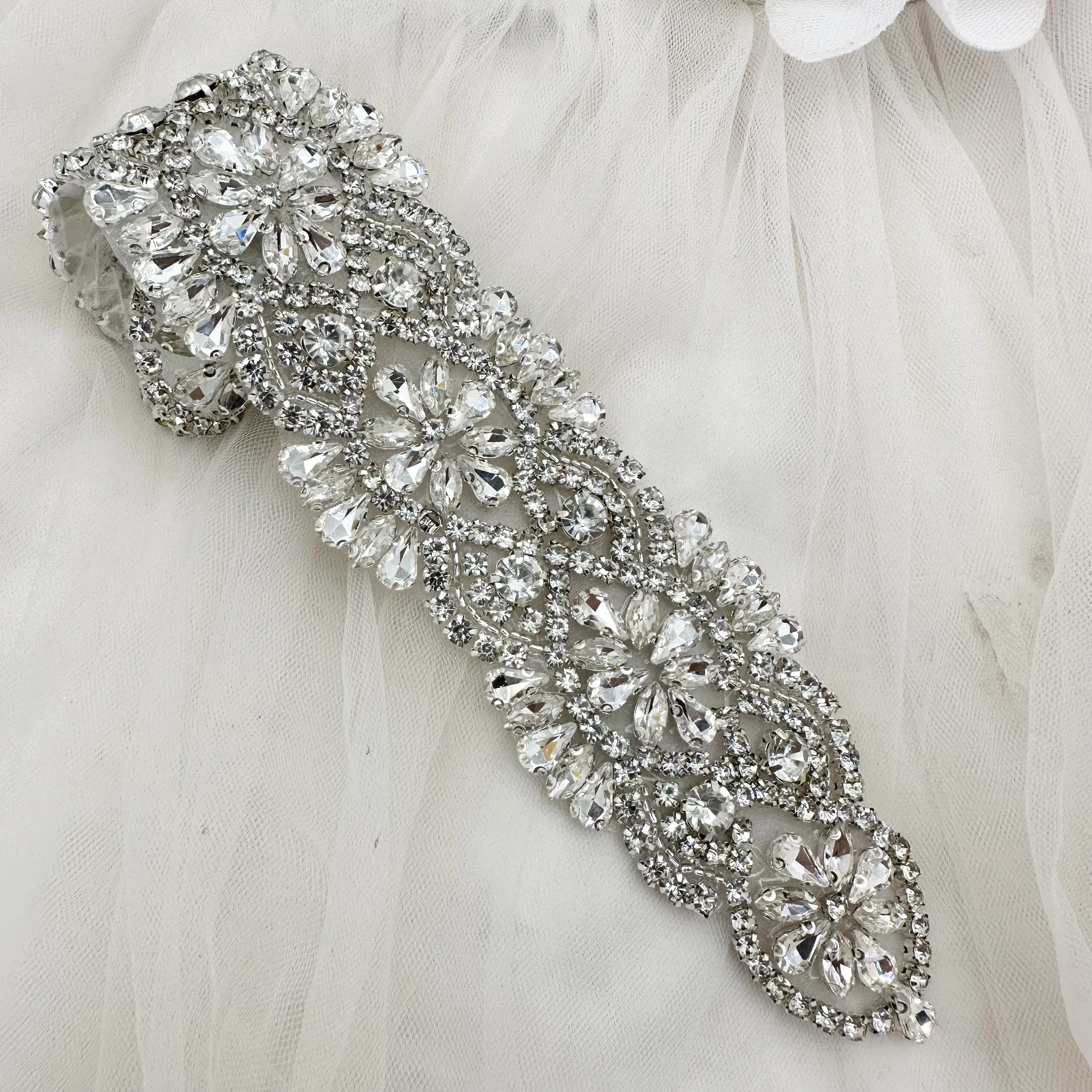 beaded pearl rhinestone applique silver patch for women dress wedding sash bridal belt