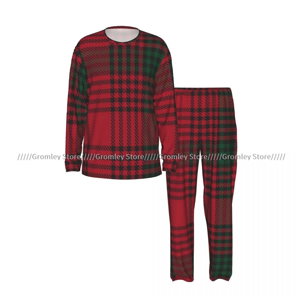 Christmas Ombre Plaid Textured Men's Pajama Set Long Sleeve T-Shirt and Long Pants Sleepwear Male Nightwear Home Suit