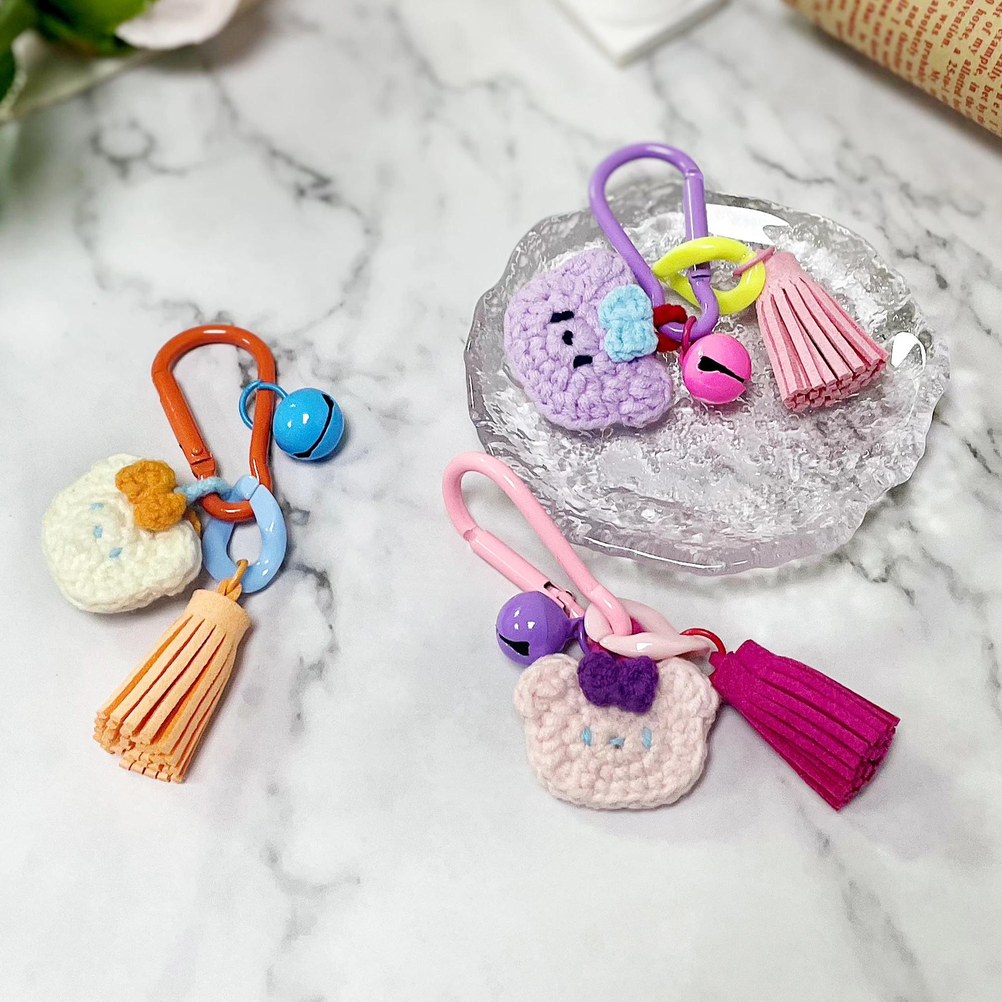 Handmade Wool Crochet Double-Sided Bear Keychain Cute Bag Charm Diy Knitting Tassel Exquisite And Lovely Beautiful Easy Carry