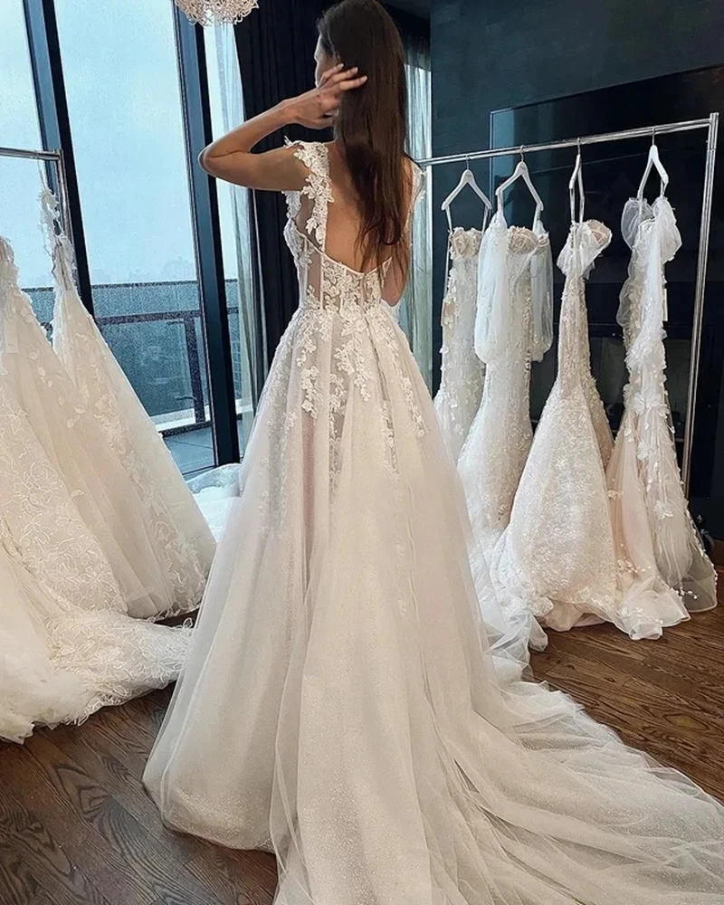 Vintage A Line Appliques Wedding Dresses Sleeveless Fuffy Tulle Ball Gowns Sweetheart Formal Bride Beach Party Vestido De Novia