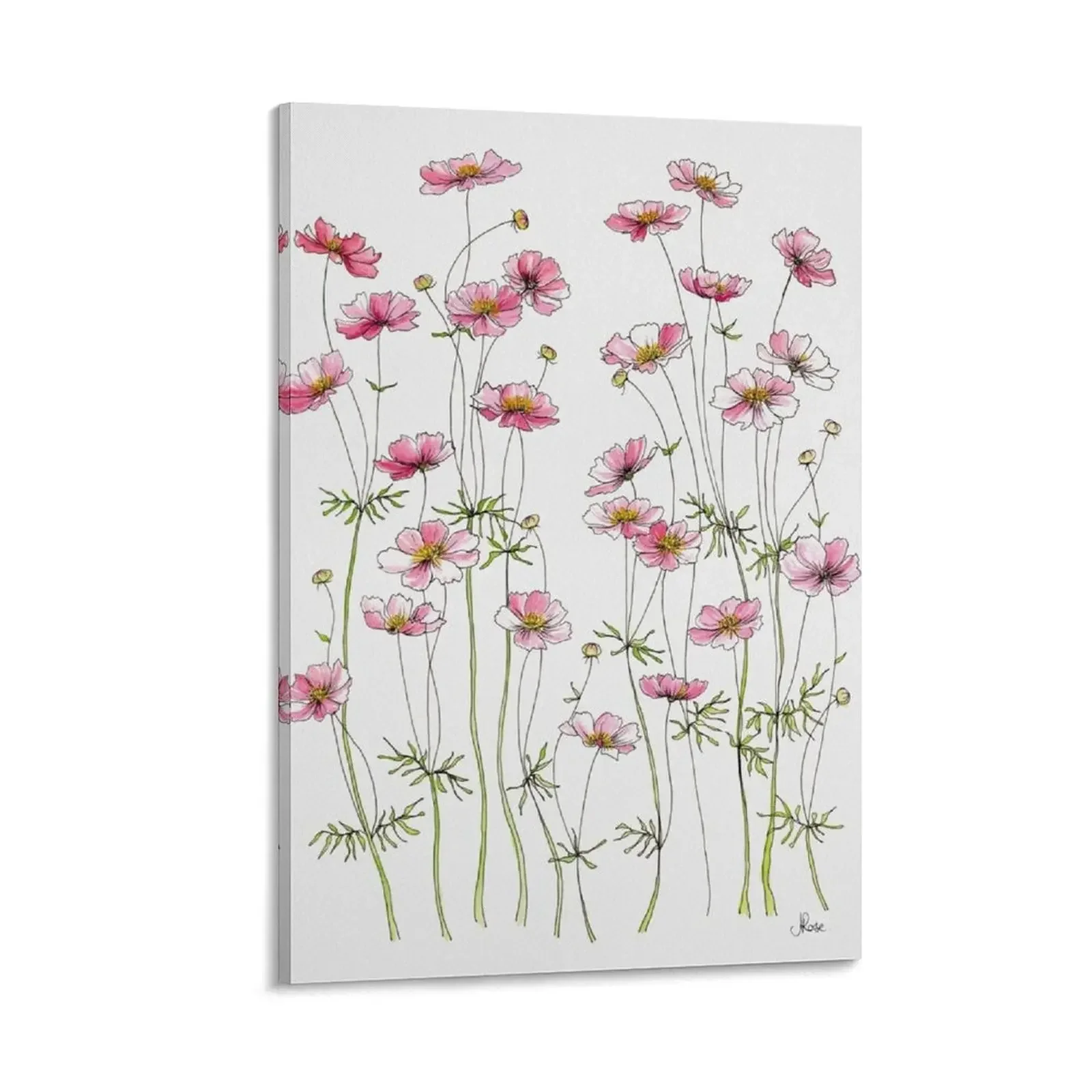 

Pink Cosmos Flowers Canvas Painting poster anime home decor interior paintings wall decor japanese room decor