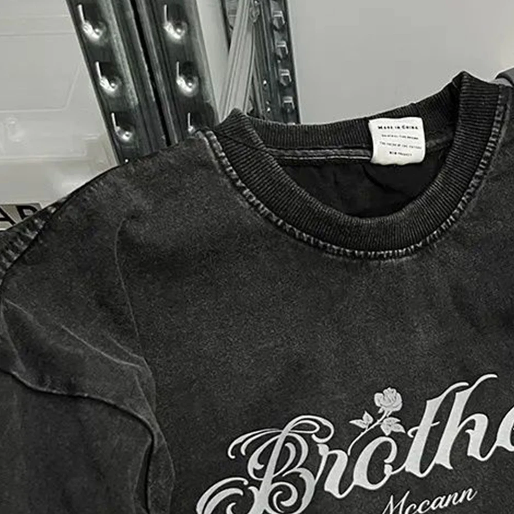 Women'sy2Kblack European and American Fashion Women's Washed T-Shirt Retro Fashion T-Shirt Washed Women's T-Shirt Topnew Edition