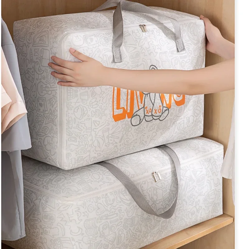 1pc Cute Bear Large Capacity Storage Bag, Zipper Dustproof Organizer for Quilts Blankets Clothes, Portable Moving Wardrobe Tote view 2