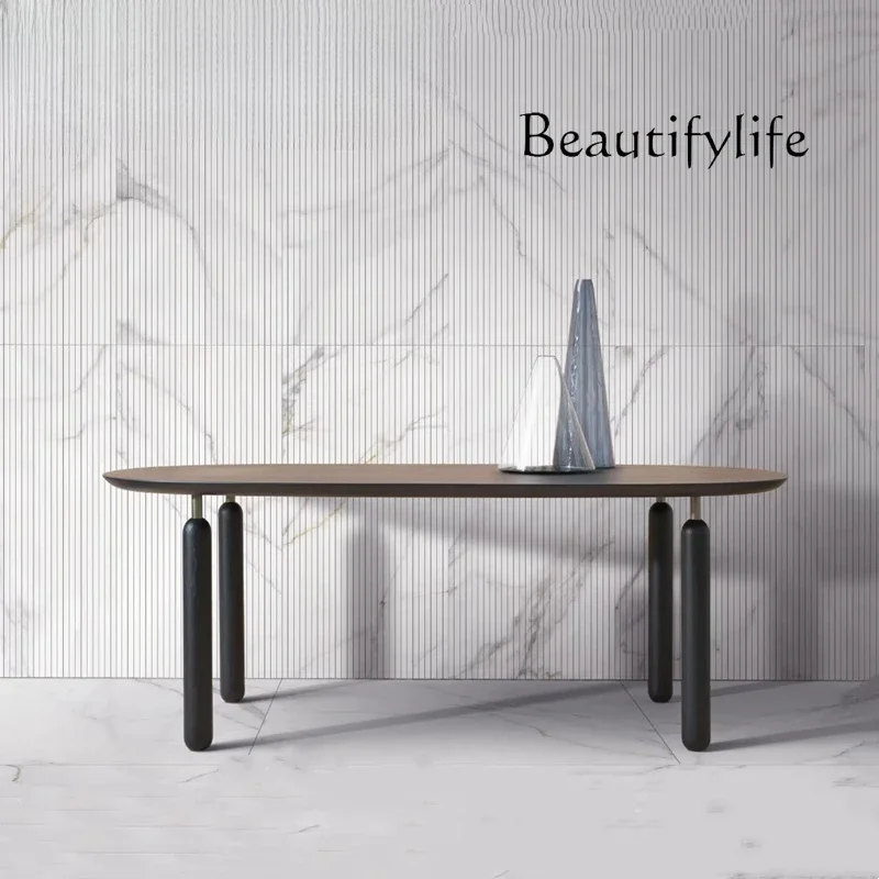 

Nordic simple household small apartment dining table solid wood light luxury log oval dining table and chair combination