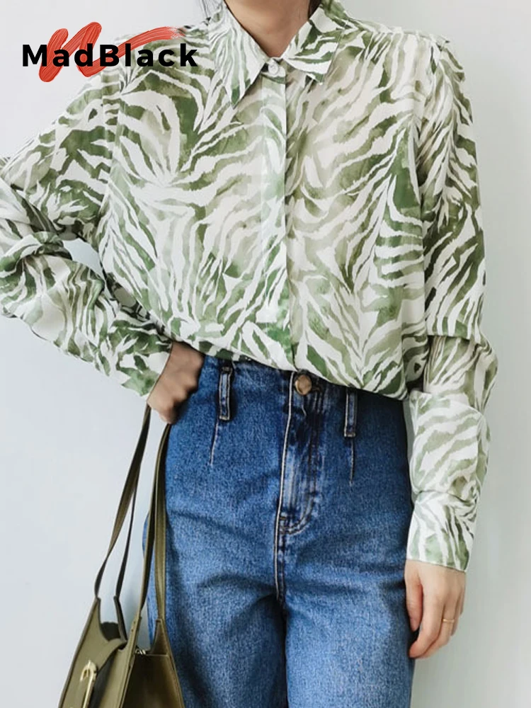 

Элегантная женская блузка MadBlack-16MM из 100% натурального шелка с длинным рукавом и зебровым принтом, модная, удобная, свободного кроя, Весна 2026, T63680CC