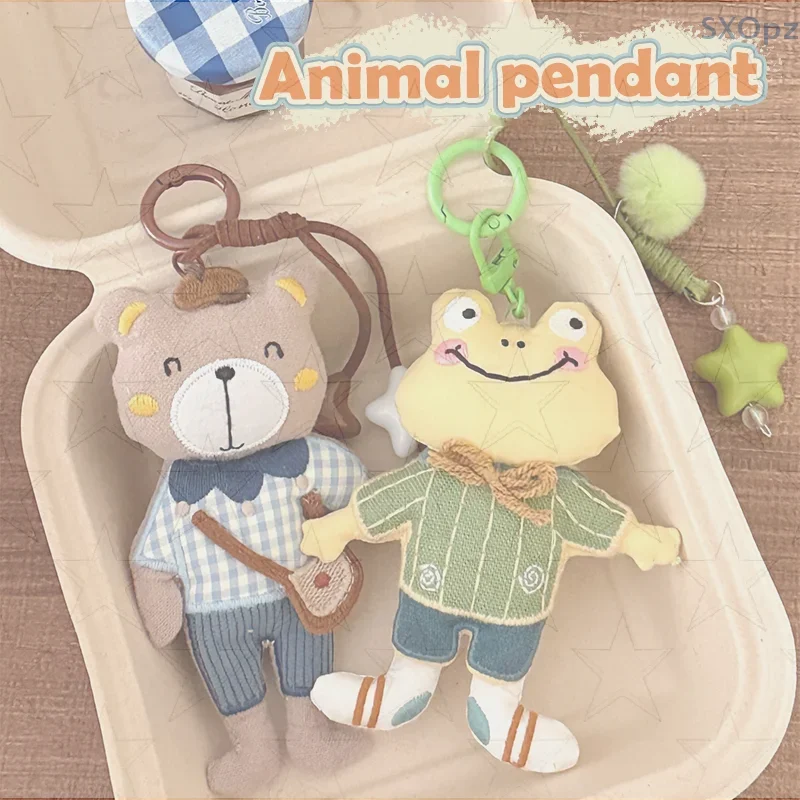 Portachiavi unico in tessuto per bambola di cartone animato con orsetto rana; Eccellente ciondolo per borsa e gusto d'amore per coppie