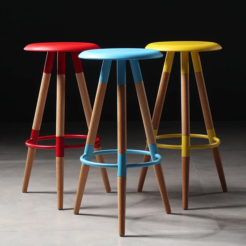 

Wood Round Bar Chair Modern Waterproof Reinforce Lounge Kitchen Bar Chair Yallow Colour Island Bancos De Bar Household Products