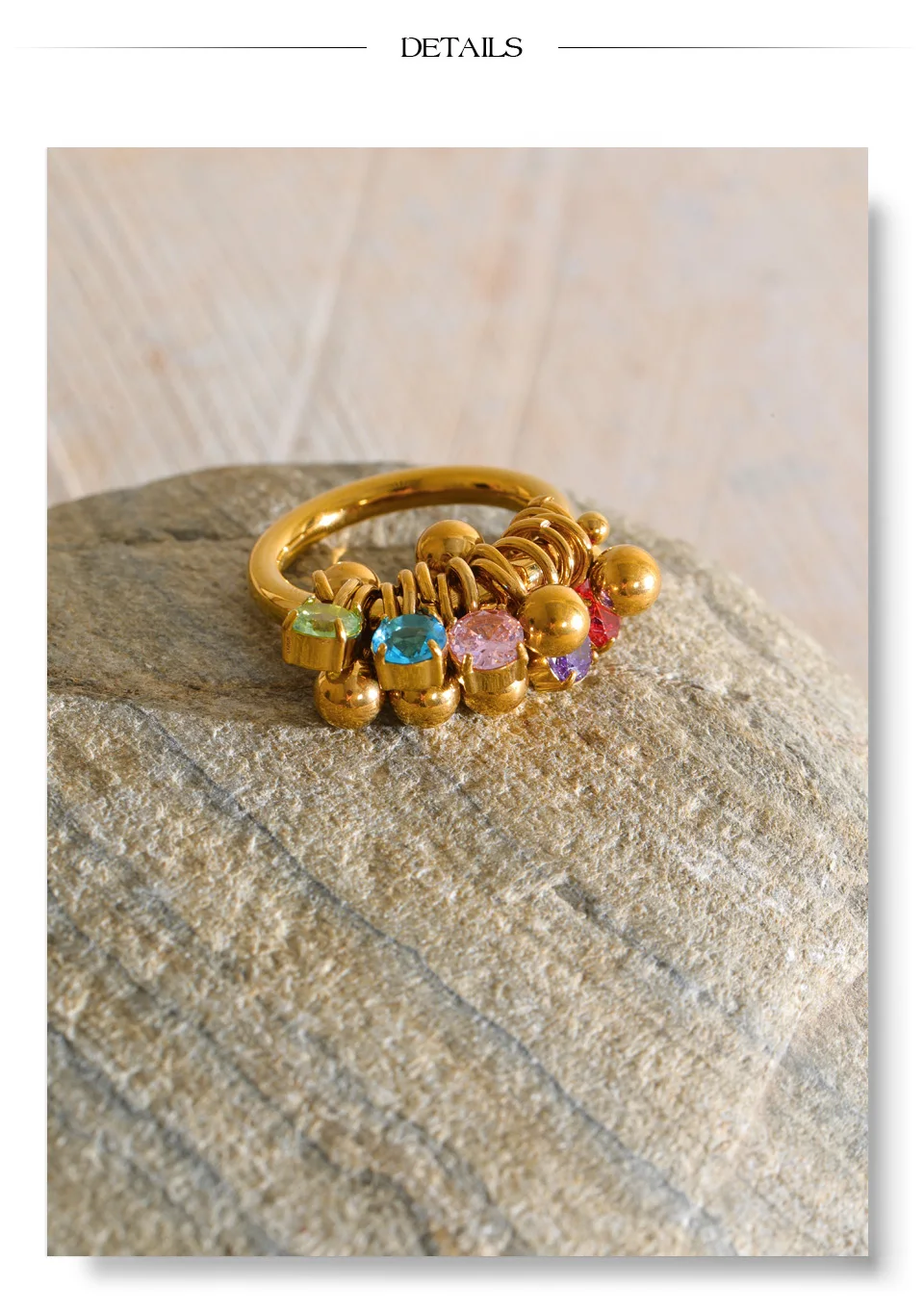 Yhpup Größe 678 Edelstahl Bunter Zirkon Runder Kugel-Anhänger Ring für Frauen Trendiger Handgefertigter Fingerschmuck – Detail 7