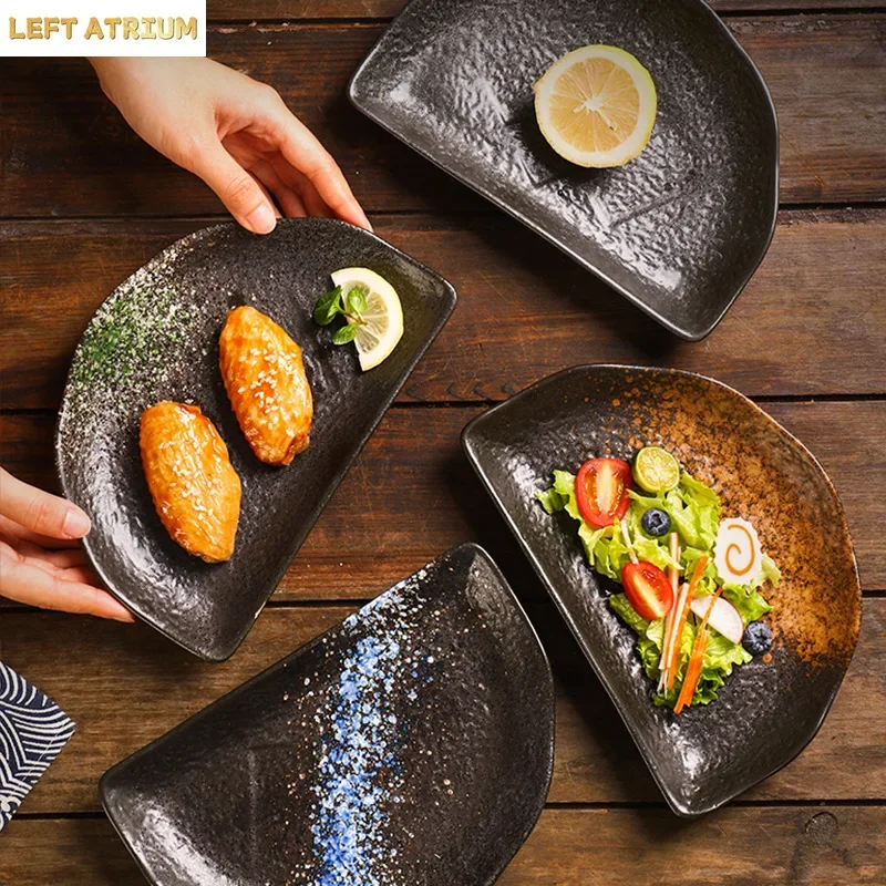 Japanese and Korean Style Half Moon Plate Home Bone Spitting Plate Creative Restaurant Hotel Cuisine Sushi Snack Plate