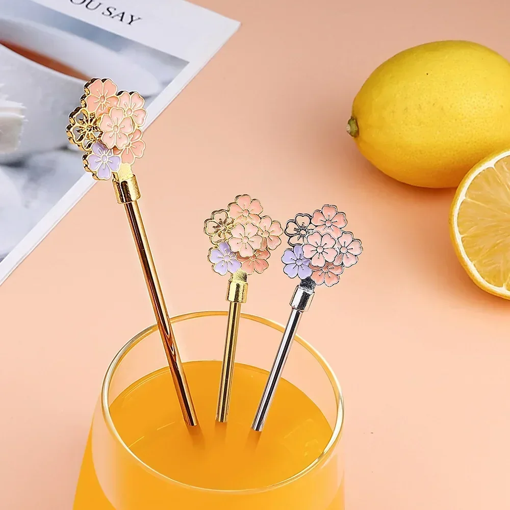 ملاعق الكرز الملونة مقبض طويل ملعقة الحلوى/ الحلويات 304 الفولاذ المقاوم للصدأ البتلة ملاعق صغيرة زهر الكرتون ستار الأسماك شكل ديكور المنزل #1