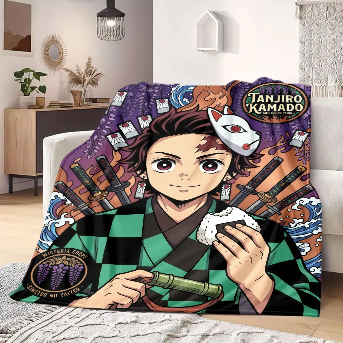 Demon Slayer Fancy Cartoon Flannel Blanket, Print Design for Home, Soft Comfortable Throw for Couch and Outdoor Picnic_LIAN