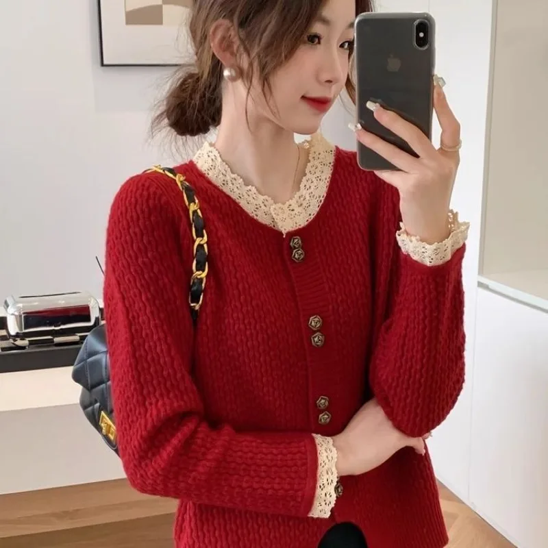 

Женские вязаные свитера с кружевом, распродажа одежды, элегантные куртки, трендовые легкие кокетки 2023 года, модные женские кардиганы