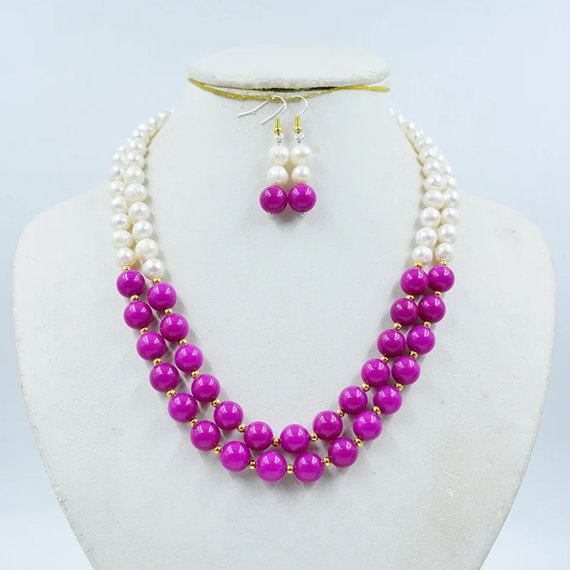 2 rows of natural freshwater cultured pearls/semi precious stones. Women's Wedding Necklace Set