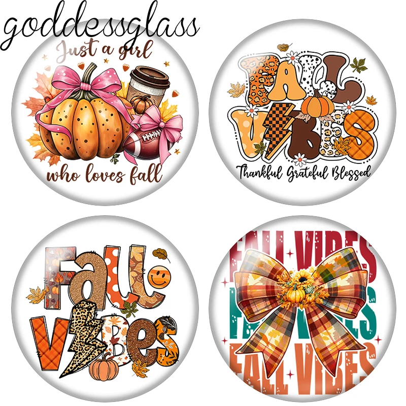 Fall Vibes pumpkin harvest thanksgiving day 10pcs 12mm/20mm/25mm Round photo demo glass cabochon flat back Making findings