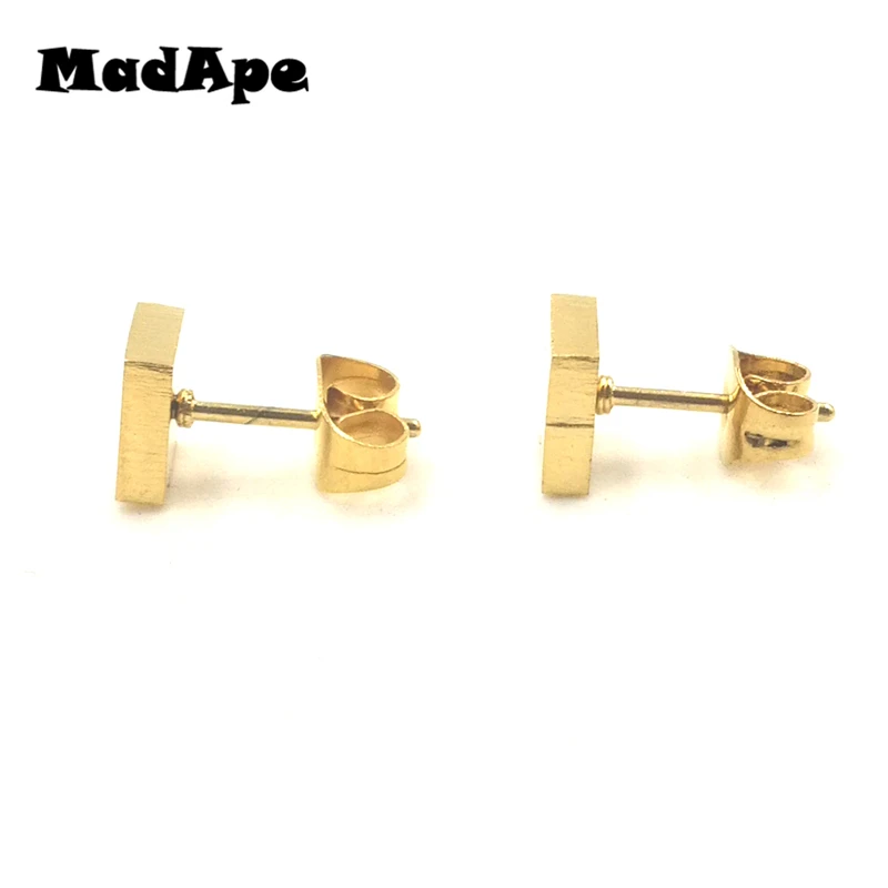 MadApe 316L Stainless Steel 8mm Square Stud Earrings Gold Color Never Fade For Women And Man Stud Earrings Couple Jewelry