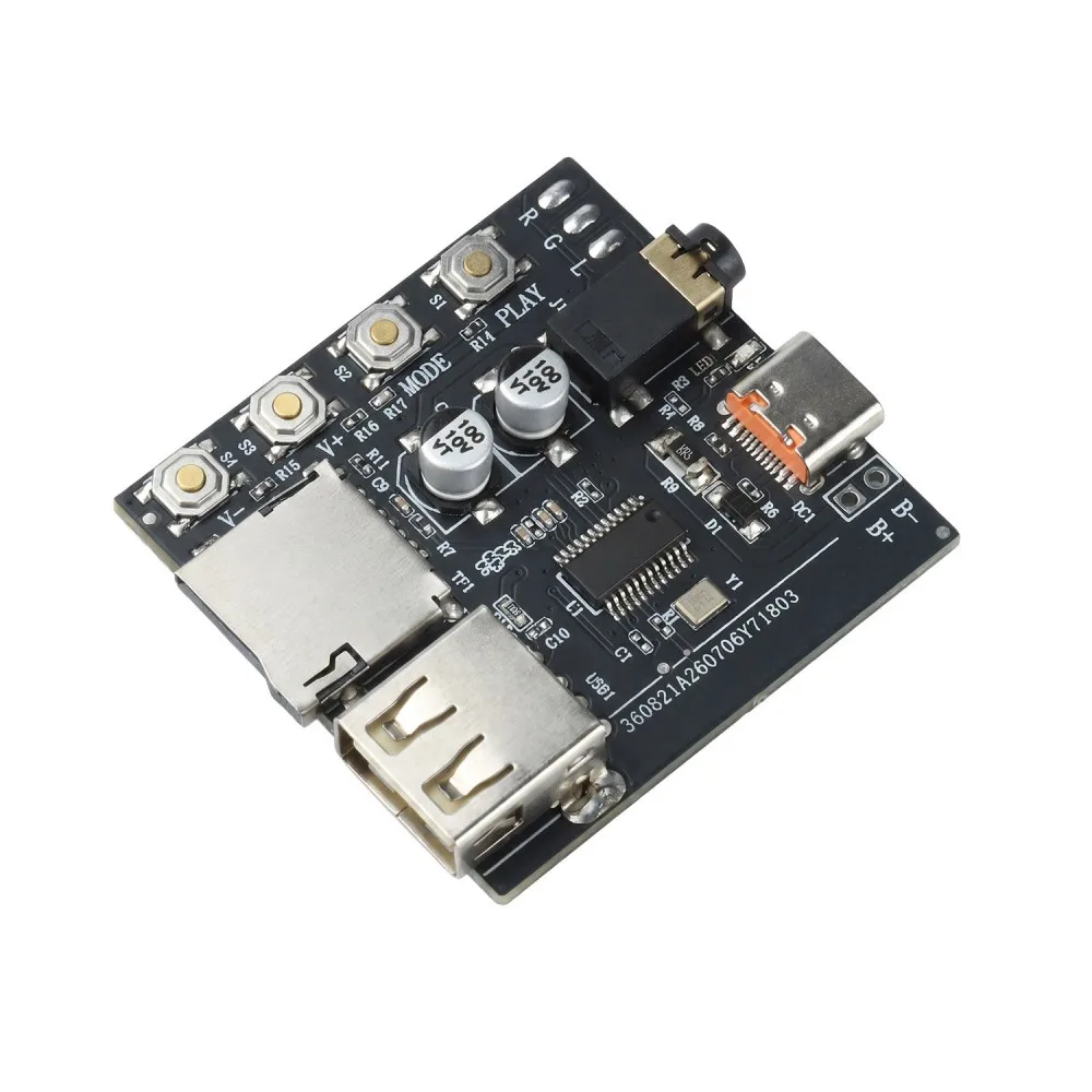MP3 Audio Decoder Board DC5V BT 6.0 Wireless Audio Receiver Module Type‑C Port Headphone Amplifier Audio Output Circuit Module