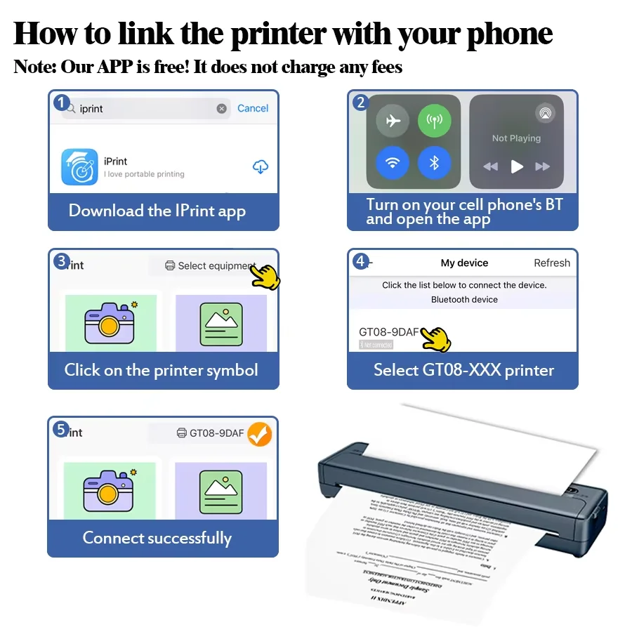 PDF Portable Printer Thermal Wireless Transfer Tattoo Stencil Photo Bluetooth Machine word Photo Print Use Smartphone