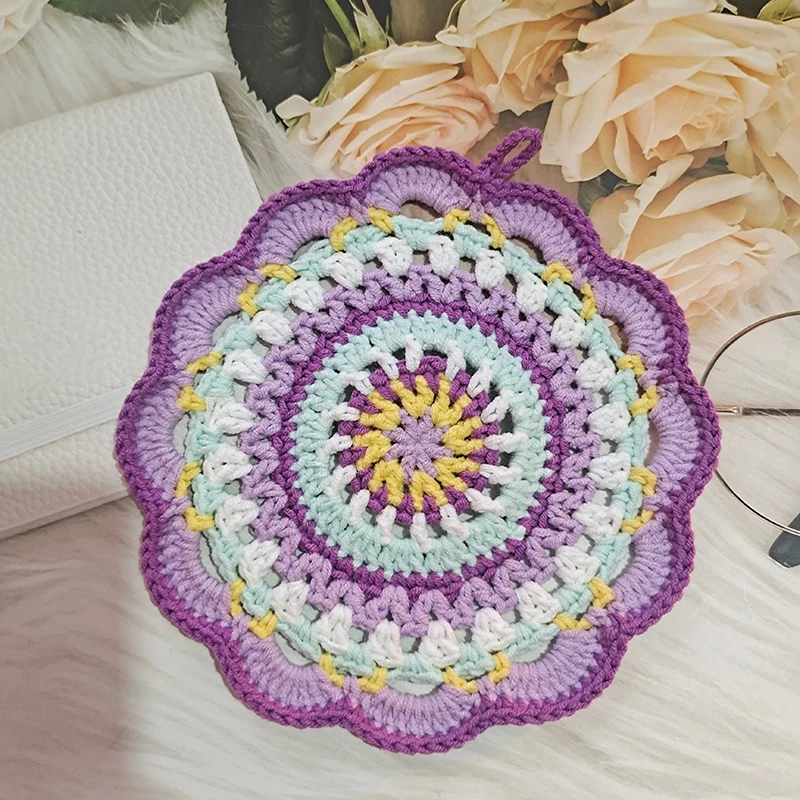 DIY Hand Crochet Cotton Hook Disc Pad 2pcs/Lot 14.5CM Colour Cup Mat Photo Props Vase Cushion Decorative Mat Home Furnishings