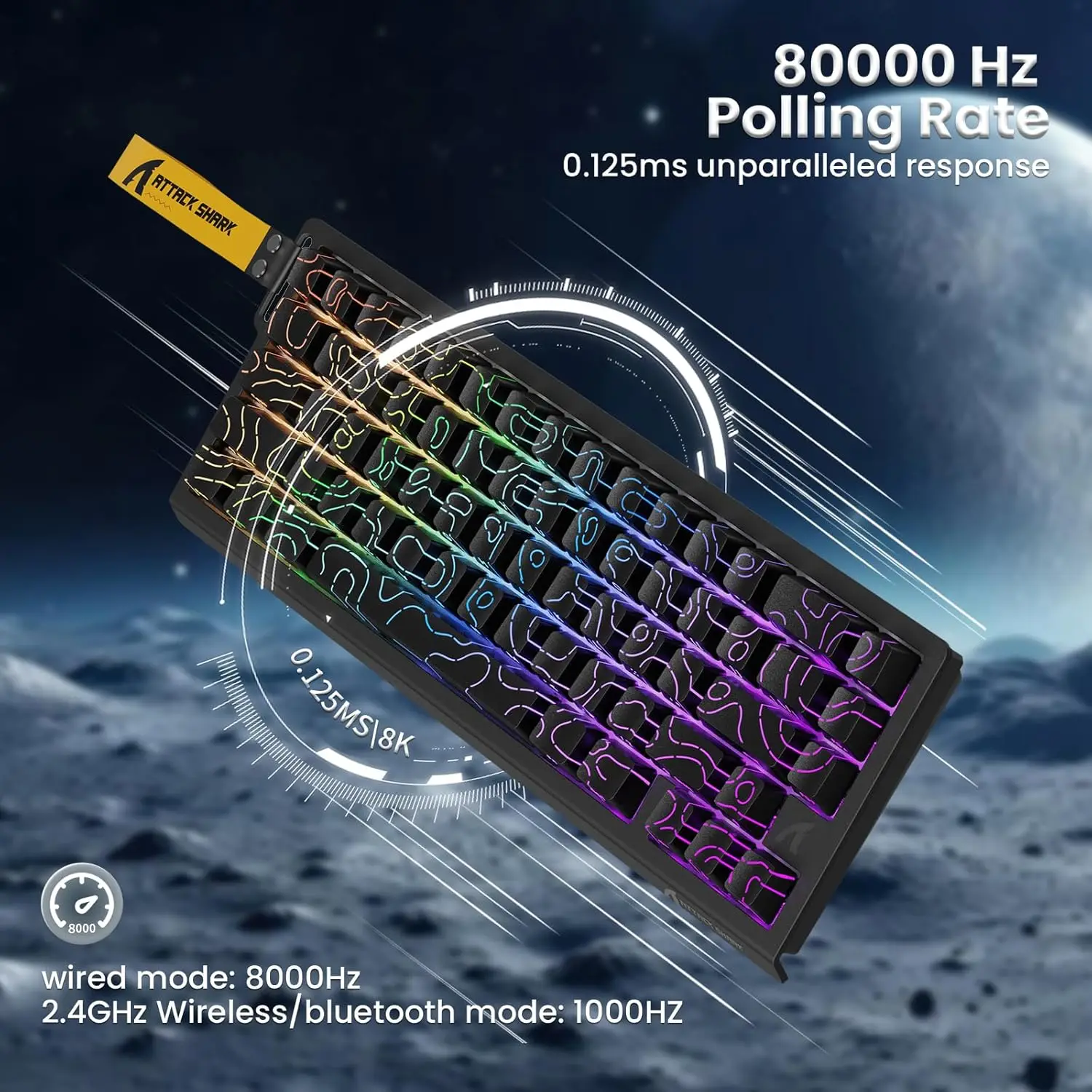 ATTACK SHARK X68PRO HE 60% Wireless Rapid Trigger Gaming Keyboard,Adjustable Actuation,8K,Hall Effect Magnetic Switch,Tri-mode