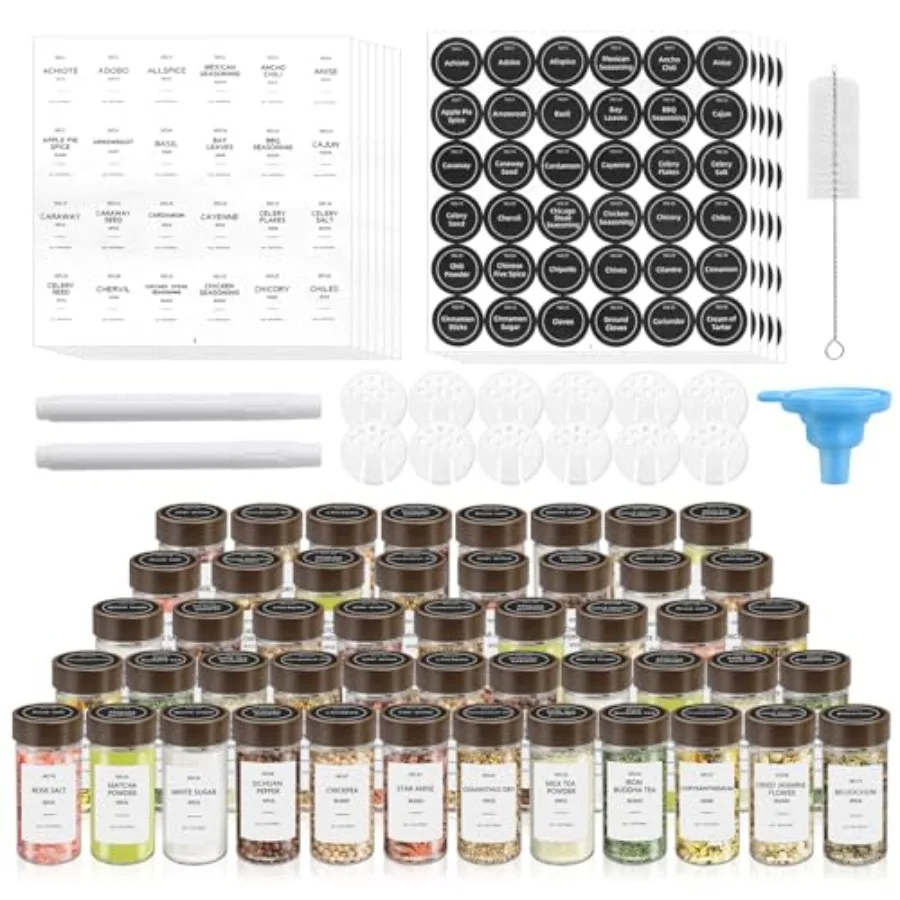 Pack Spice Jars with Acacia Lids 4 oz Round Glass Jars Spice Containers Set with Labels Pen Funnel Seasoning Storage Bottles wi