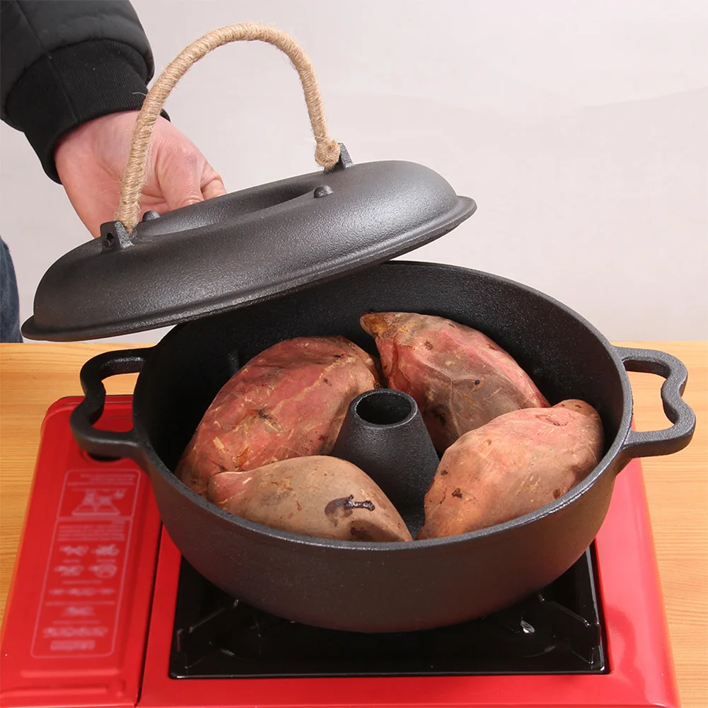 

Cast Iron Roasted Sweet Potato Pan with Lid Baking Pan for Picnic Camping Patio Backyard Cooking