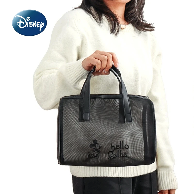 Disney Mickey Original New Cosmetic Bag High Quality Large Capacity Mesh Transparent Portable Travel Cosmetic Bag Storage Bag