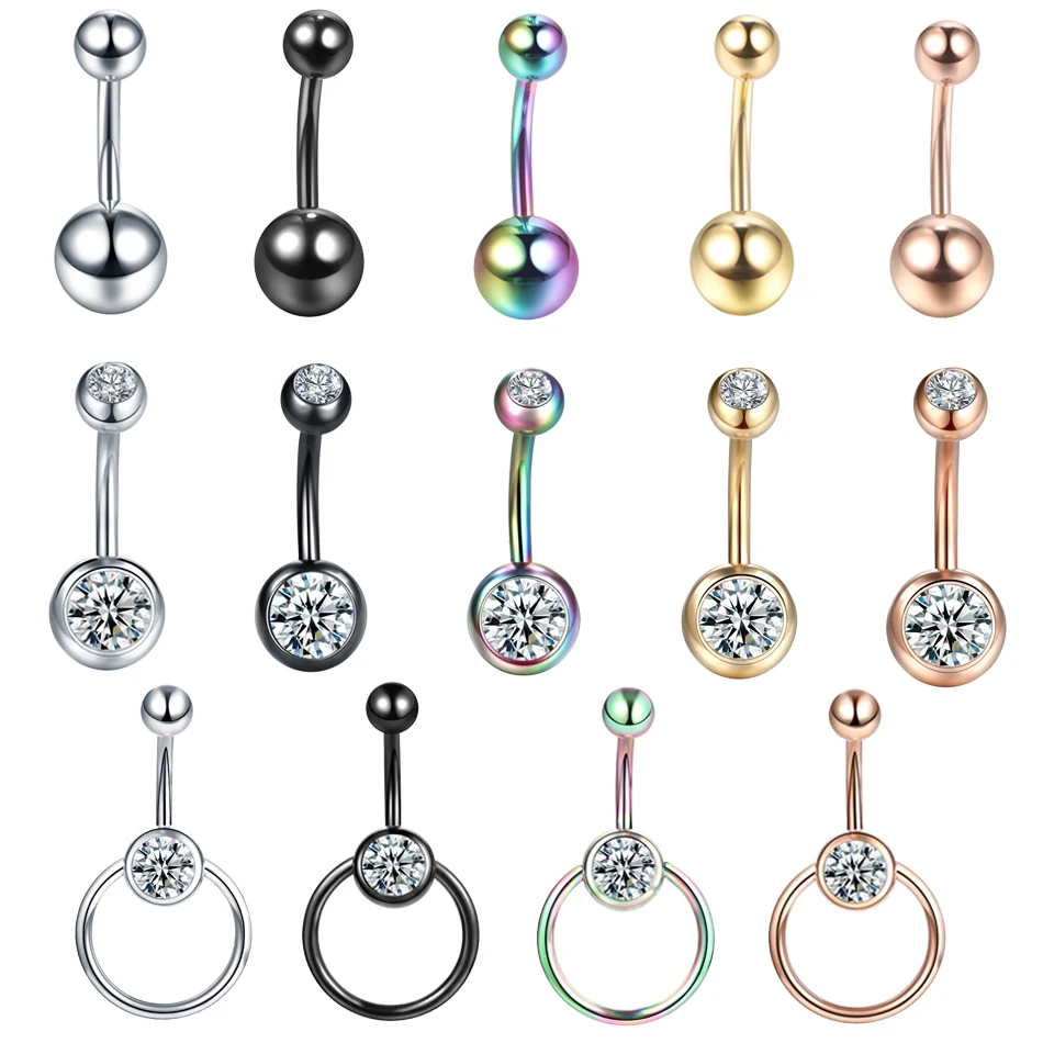 1Pc 316l Surgical Steel Belly Piercing 14G Double Round Cubic Zirconia Belly Button Rings Navel Piercing for Woman Body Jewelry