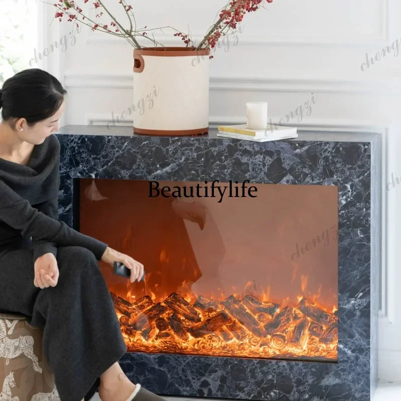 Simulation fire fireplace solid wood decorative pattern storage side cabinet