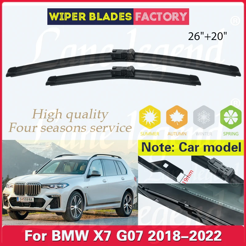 

2pcs For BMW X7 G07 2018 2019 2020 2021 2022 Car Front Wiper Blade Windscreen Windshield Windows 26"+20" Car Accessories